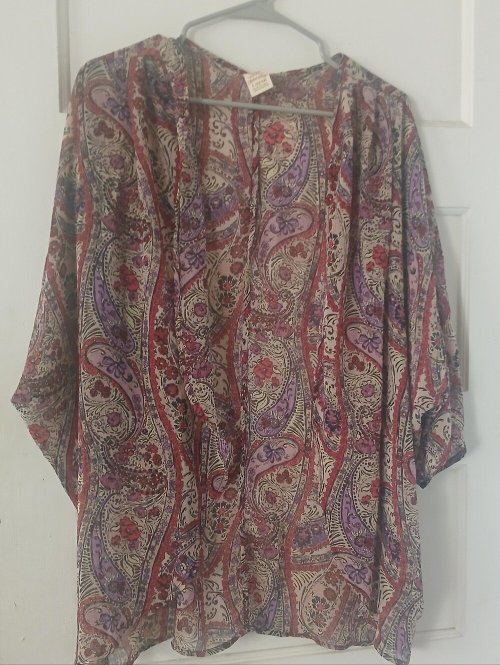 Lightweight Paisley Kimono Top - Purple & Red